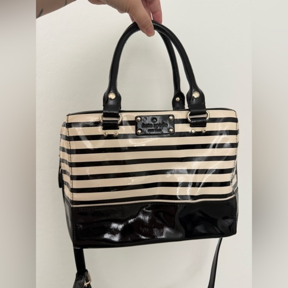 Kate Spade Black and Cream Striped Satchel